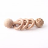 Natural Wooden Smiley Beads Beech Ring Baby Play GymToys Teething Rattle