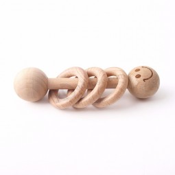 Natural Wooden Smiley Beads Beech Ring Baby Play GymToys Teething Rattle