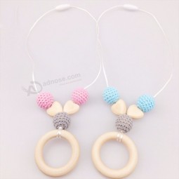 Diy Heart Crochet Beads Baby Silicone Teether Wooden Ring Necklace