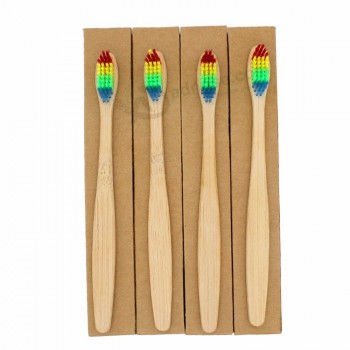 Colorido cabeza bambú cepillo de dientes arco iris bambú cepillo de dientes cuidado bucal personal suave cerda fr