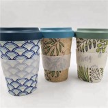 380Ml decal printing bamboo fiber coffee cup with lid