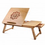 Organisateur de bureau d'ordinateur portable en bois mobile de tour de bambou