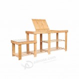 Bamboo Adjustable Double Bench Shoe Rack