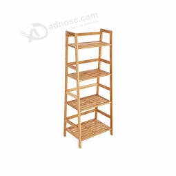 Bamboo Shelf 4-Tier Multifunctional Book Shelf With Ladder