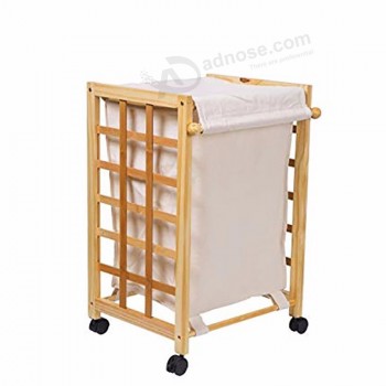 Hamper Clothes Bamboo Laundry Basket With Wheels