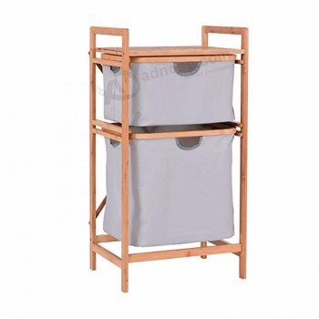 2-Drawer Bamboo Folding Laundry Basket With Legs