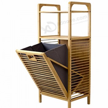 Hamper shelf organizer cesto de roupa suja bambu