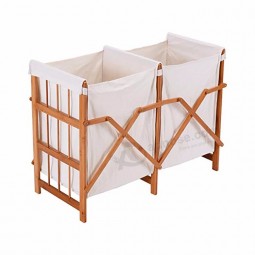 Household Folding Bamboo Frame Laundry Hamper Basket