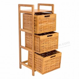 Home Storage Tower Bamboo Bathroom Cabinet Wood
