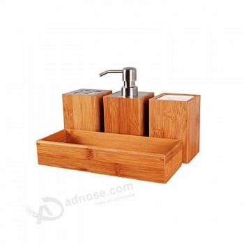 4-Peça de banho de bambu acessórios do banheiro de montagem