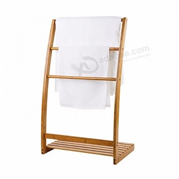 3-Bar Bamboo Ladder Tower Rack With Shelf