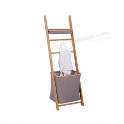 Armazenamento de roupas sujas escada de bambu toalheiro