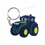 Wholesale custom tractor shape rubber keychain 2D silicone key ring for uk supermarket