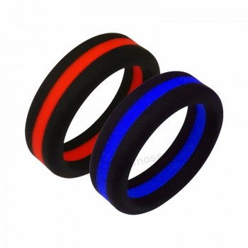 Anel de dedo de casamento de silicone fina linha vermelha anéis de borracha para homens e mulheres