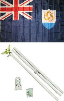 3 ft x 5 ft Anguilla Flag White with Pole Kit Set for Home and Parades, Official Party, All Weather Indoors Outdoors