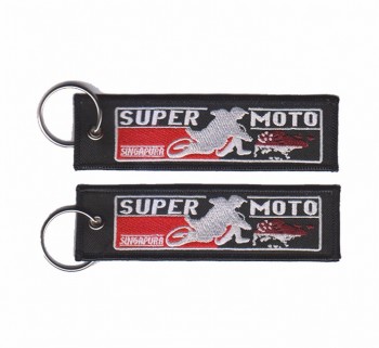double sided chains design your Own Key Tag woven fabric embroidery textile keychain patch