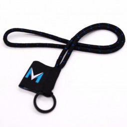 Black cotton round rope durable key chain lanyard for promotional