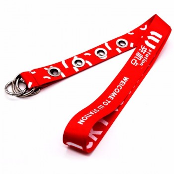 customized red long strap lanyards with several metal corns