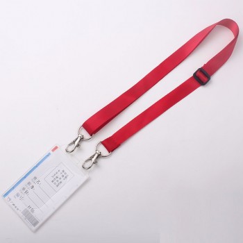 custom two clips lanyard with plastic card holder