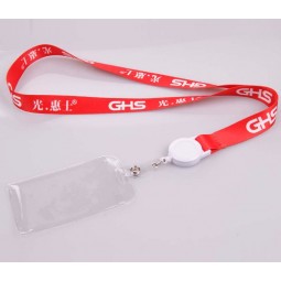 polyester material retractable id badge holder with lanyard