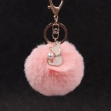 Cute Pink Cat Fur Keychain Pompom Fake Fur Ball Key Chain Fluffy Pompon Keyring Bag Charms Key Ring Llaveros Chaveiros