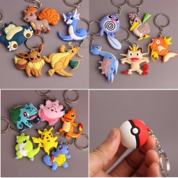 3D Anime Pokemon Go Key Ring Pikachu cute Keychain Pocket Monsters Key Holder Pendant Mini Charmander Squirtle Eevee Vulpix Figures