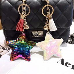 Star Tassel Keychain Glitter Pompom Sequins Key Chain Gifts for Women Llaveros Mujer Car Handbag Accessories Key Ring Chaveiro