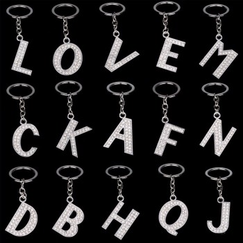 时尚新款水晶水钻字母个性钥匙圈首字母钥匙圈链男女通用钥匙扣26个字母7c0078