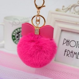 Korean Version of The Creative Rex Rabbit Hair Ball Crystal PU Bow Fur Bag Pendant Hair Ball Fashion Car cute Keychain Llavero Pompon