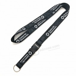 Black Satin Keychain Woven Applique Lanyard with Release Buckle