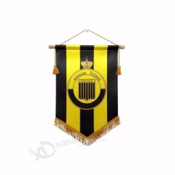 Football Club School Flag Mini Soccer Team Custom Satin Pennant With Pole and Tassel