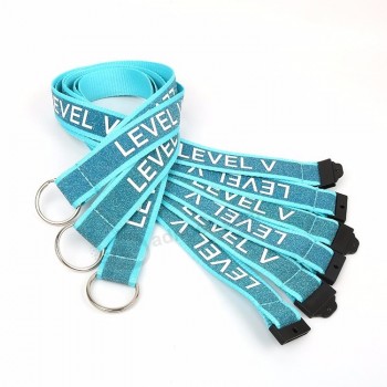 台湾时尚设计定制丝印徽标聚酯闪耀的蓝色缎面钥匙扣挂绳促销礼品