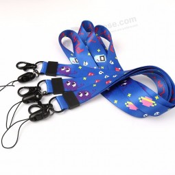Colorful Cute Cartoon Design Custom Satin Ribbon Cell Phone Neck Lanyards in Sublimation Print Game Logo