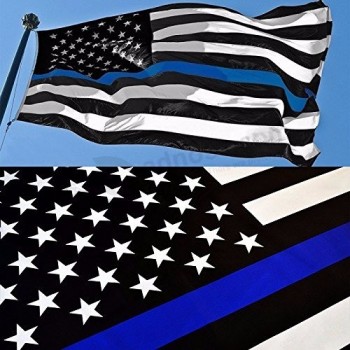 细蓝线美国国旗鲜艳的色彩和防紫外线褪色的帆布头双针线敬礼执法人员国旗