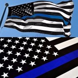 얇은 블루 라인 미국 국기 생생한 컬러 UV 퇴색 방지 캔버스 헤더 더블 스티치 법 집행 책임자 플래그