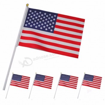 5 stücke fahnen und banner 14x21 cm feiern geschenke qualität doppelseitig bedruckte polyester hand welle USA flagge nationalen großhandel