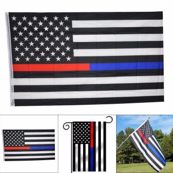 Black American Police Stars Stripes Sign Square Blue Red USA Banners Flag