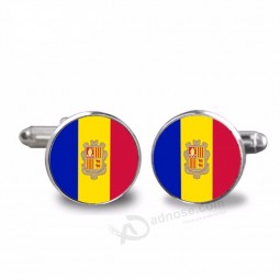 2019 Recién llegados gemelos de bandera nacional andorra plateados personalizados para hombres y mujeres gemelos de vidrio accesorios de joyería