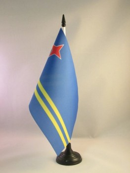 Bandeira de mesa aruba 5 '' x 8 '' - bandeira de mesa aruban 21 x 14 cm - base e bastão de plástico preto