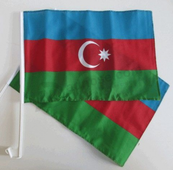 극을 가진 뜨개질을 한 폴리 에스테 아제르바이잔 국가 차 깃발