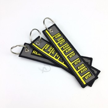 personalized Double side Fabric Embroidery Key Chain with key rings