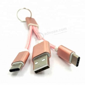custom high quality 2in1 keychain micro USB type C data sync charge cable For samsung android phones