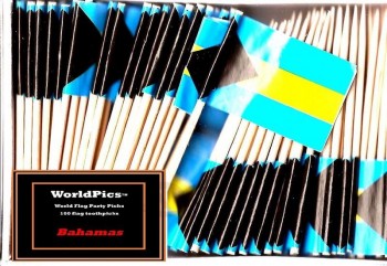 One Box Bahamas Toothpick Flags, 100 Small Mini Bahamian Flag Cupcake Toothpicks or Cocktail Picks
