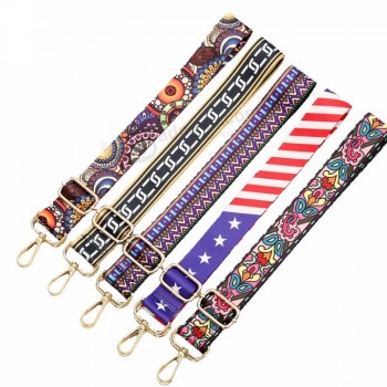 custom adjustable metal buckle luggage heat transfer wide canvas ethnic bag belt strap