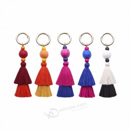 Retro Bohemian 5 Colors Colorful Handmade Long Tassel Keychain Europe Fashion Bag Charm Tasse Beaded Keychain