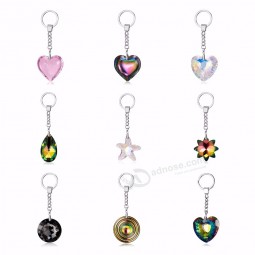Charm Love Heart Keychain Long Print Watermark Heart Starfish Star Anise Heart Crystal Keychain Women Crystal Beads Key Ring