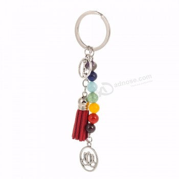 Chakra Keychain Colorful Stone Beads 7 Chakras Energy Yoga Fitness Key Chains Lotus Tassel Key Rings Fashion Jewelry