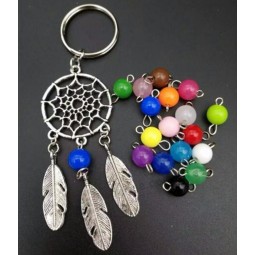 1 Pcs/Lot  Mixed color glass beads dreamcatcher keyring bag charm fashion boho style jewelry feather keychain for women