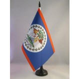 Belize Table Flag 5'' x 8'' - Belizean Desk Flag 21 x 14 cm - Black Plastic Stick and Base