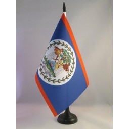 Belize Table Flag 5'' x 8'' - Belizean Desk Flag 21 x 14 cm - Black Plastic Stick and Base